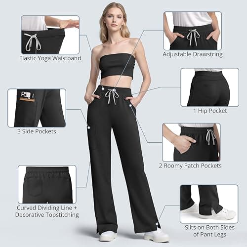 Dvoliaw Women's Sleeveless Scrub Set,9-Pocket Straight Leg, Yoga Waist | Stand-up collar top, straight leg pants w/ side slits. Soft stretch knit. Yoga waist. Wrinkle-free. For nurses/docs/vets. thumbnail 6