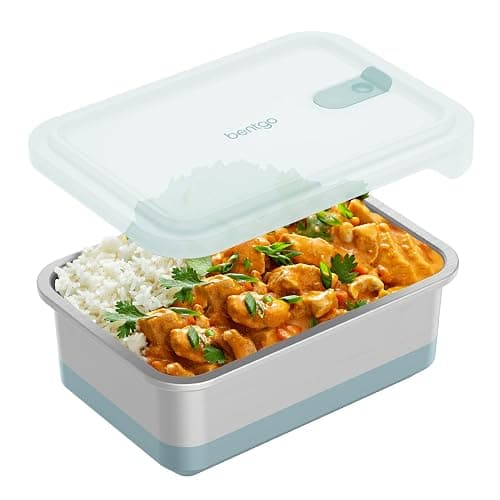 Bentgo MicroSteel Heat & Eat Container – Microwave-Safe, Leak-Proof & Airtight, Easy-to-Clean Lightweight Stainless Steel Reusable Food Storage with Silicone Lid (Family Size; 8.5-Cup Capacity; Aqua) - Image 1