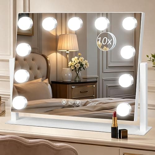 Moonee Vanity Mirror with Lights, 17"×13", 360° Swivel Base, White | Touch Dimming, 10X Magnification, Hollywood Vanity Mirror Memory Function Desk Mirror, Gift for Women Dorm Room Essentials - Image 1