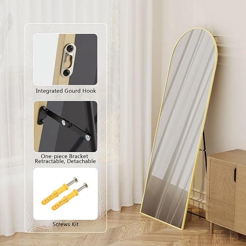 Simple Deluxe Arched Full Length Mirror, 64"×21" Large Floor Mirrors, for Wall Door Bedroom Bathroom Living Room (Gold) thumbnail 6