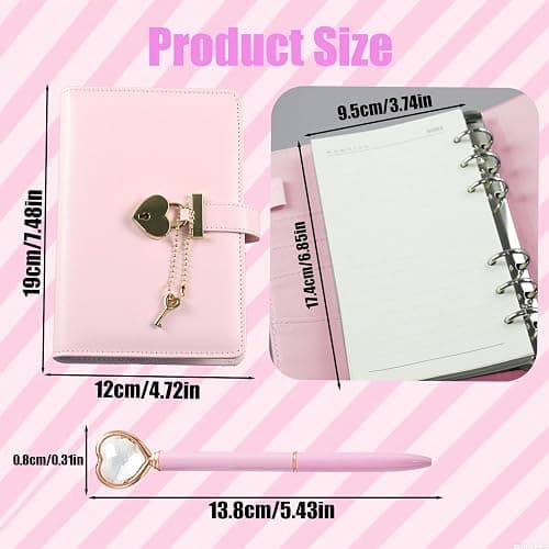 CLDURHGE Diario con Cerradura y Llave en Forma de Corazón, Rosa A6 Cuaderno Secreto, Diario Secreto para niña, Set de Regalo, Cuaderno con candado de corazón, 1 Unidad, 190x120mm, Color Rosa thumbnail 2