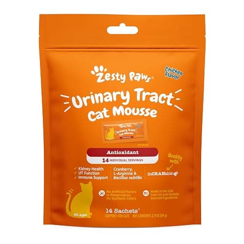 Zesty Paws Urinary Tract Cat Mousse - Kidney Support for Cats with Cranberry & D-Mannose - Healthy Cat Treats - Supports Bladder, Urinary Tract, Immune System & Gut Health - 14 Count - Image 1