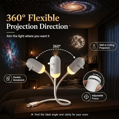 Galaxy Starry Sky Night Light Projector, 2-in-1 Portable with 12 Projection Films, 360° Adjustable Brightness Control Eye‑Caring LED Night Light for Kids Adults Bedroom Home Ceiling Car Decor Gift thumbnail 5