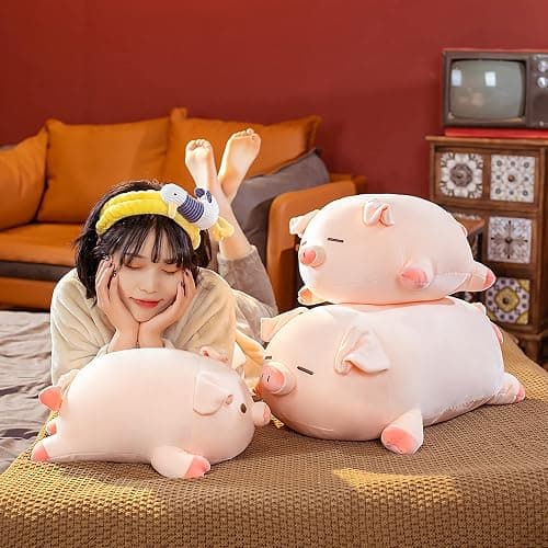 CHDGIOHA Pig Stuffed Animal Plush Pillow - 15.7'' Kawaii Soft Pig Hugging Pillow, Adorable Cuddle Plush Toy, for Kids, Girlfriend, or Adults, Perfect for Christmas and Birthdays (Squint, 15.7in) - Squint - 15.7in thumbnail 7