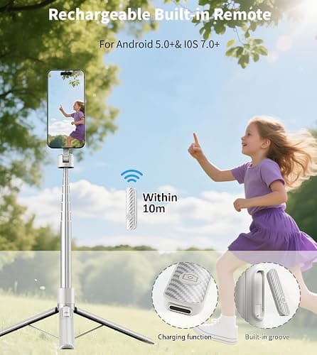 TONEOF 68" Magnetic Selfie Stick Tripod with Aluminum Strong Magnetic Holder for Magsafe, 360° Rotatable Travel Phone Tripod Stand with Metal Ring & Rechargeable Remote for iPhone/Android(Beige Gray) thumbnail 6