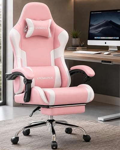 Dowinx Ergonomic Gaming Chair with Footrest & Massage Lumbar, 2D-Linkage Armrests for Computer Chair 330lbs with Headrest Pillow for Office, Home, Streaming and Long Gaming Sessions, Bright Pink thumbnail 2