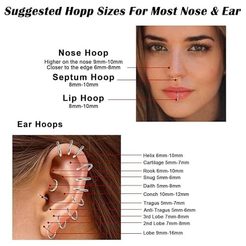 Jstyle 5Pcs 18G 16G Surgical Steel Nose Rings Hoop for Women Opal CZ Clicker Hinged Septum Nose Ring Lip Helix Cartilage Hoop Earring Daith Rook Conch Piercing Jewelry for Women 8mm 10mm thumbnail 5