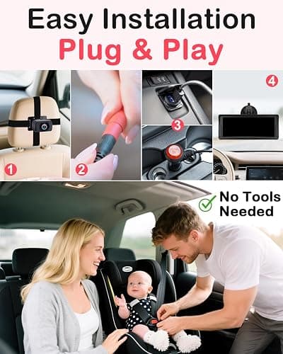 Rohent Dual Baby Car Camera for 2-Kids: 6.9'' HD Split Screen 1080P | Auto Brightness Backseat Camera for Twins Infrared Night Vision - 360° Adjustable USB Easy Setup Ideal for SUVs Minivans thumbnail 6