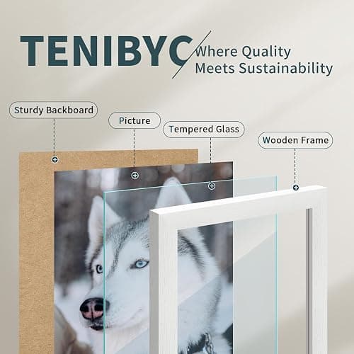 TENIBYC 5x7 Picture Frame 3 Pack - White Woodgrain, Solid Wood & HD Tempered Glass, Table Display or Wall Hanging thumbnail 5