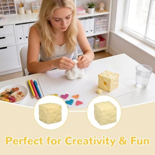 2Pcs Cheese Squishy Skin Stress Ball Making Kit - Easy Handmade Sensory Squishy Toys | Includes 2 Cheese-Shaped TPR Skins and 3.5 oz Filler; ASMR Craft Anxiety Relief Slow-Rising Cheese Squishies thumbnail 5