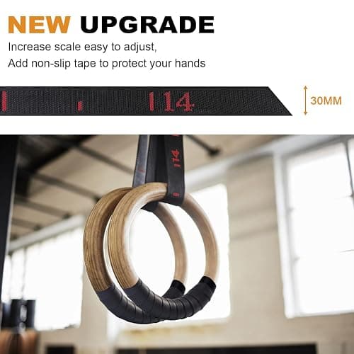 Wooden Gymnastic Rings 1.1 inch/1.25 inch,5BILLION Olympic Rings with Adjustable Straps 15ft,Wood Gym Rings for Home Gym Full Body Workout,Quick Install Cam Buckle,1500lbs Supported thumbnail 3