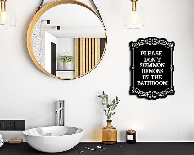 COLOR VALLEY ART Gothic Wall Art, Please Do Not Summon Demons In The Bathroom, Funny Gothic Decor Bathroom Wall Decor, Wooden Spooky Wall Hanging (B, 7x10 Inch) thumbnail 6
