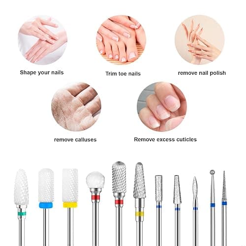 12 Pièces Broderie Ponceuse Ongles, Professionnelle embout ponceuse ongles ceramique pour Enlever le gel et les Cuticules thumbnail 5