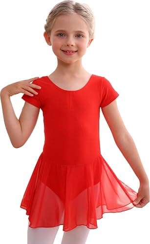 MdnMd Toddler Ballet Leotards for Girls Dance Leotards with Skirt Gymnastic Ballerina Outfit Dress Classic Short Sleeve - Image 1