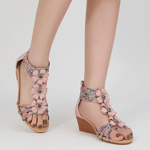 FUDYNMALC Sandals Womens Wedge Shoes: Comfortable Dressy Wedges Sandal with Zipper Summer Gladiator Sandals Open Toe thumbnail 6