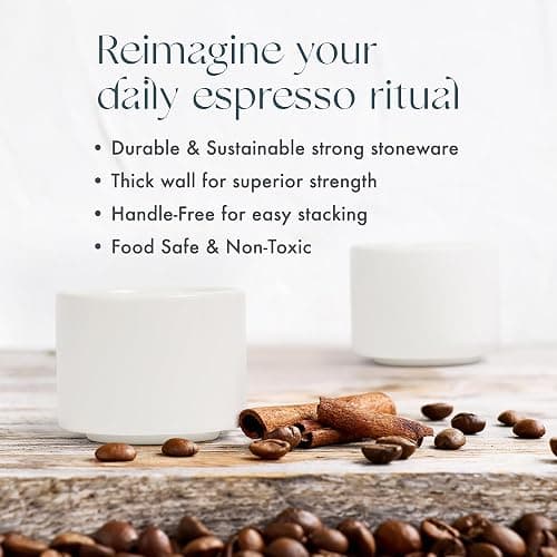 Folk Ceramics Leonard Ceramic Espresso Cups | Modern Stackable Demitasse Mugs for Espresso | Thick Walled, Handleless, Durable, Dishwasher & Microwave Safe | Set of 2, 3oz | Whisper White thumbnail 4
