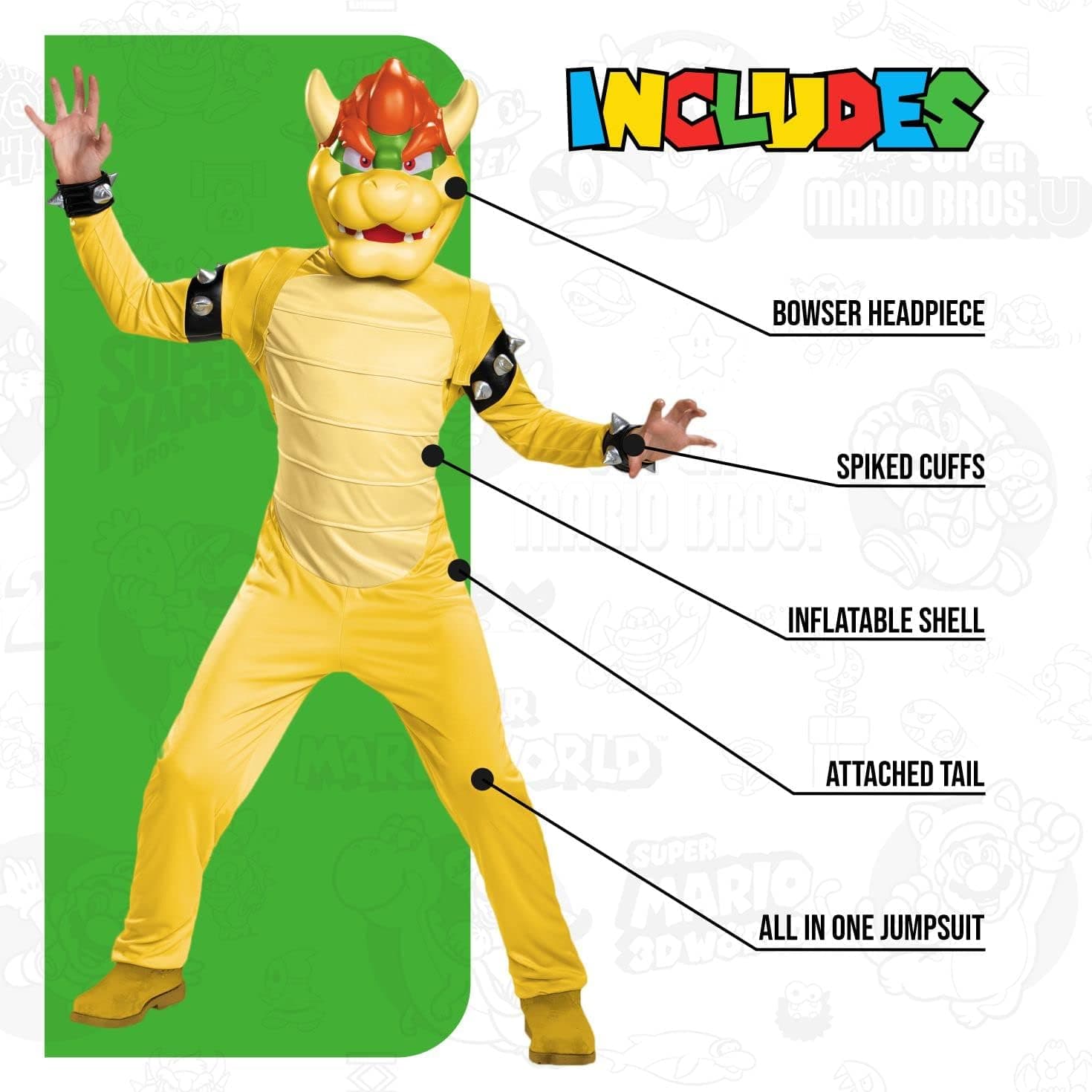 Disguise Bowser Costume for Kids, Official Nintendo Super Mario Bros Bowser Outfit thumbnail 4