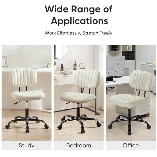 DUMOS Armless Home Office Desk Chair -Small Ergonomic with Low Back Lumbar Support, Height Adjustable PU Leather Computer Task with 360° Swivel Rolling Wheels, for Small Space, Beige White thumbnail 7