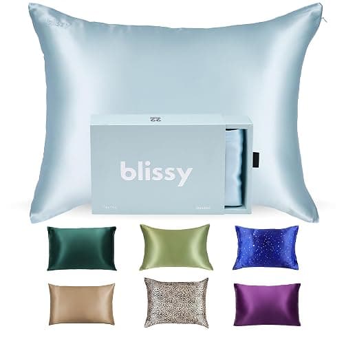 Blissy Silk Pillowcase - 100% Pure Mulberry Silk - 22 Momme 6A High-Grade Fibers - Silk Pillow Cover for Hair & Skin - Regular, Queen & King (Sky Blue, Standard) - Image 1