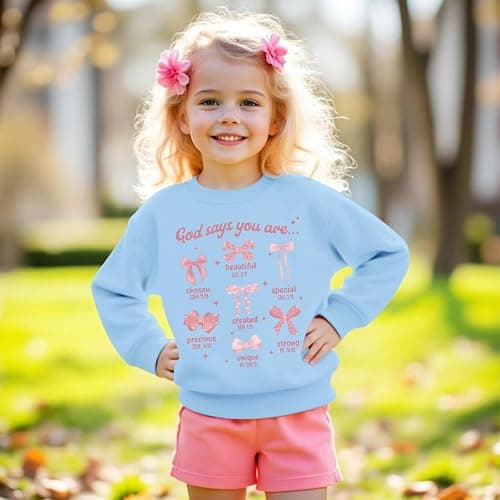 KEEVICI Cute Girls Bow Graphic Sweatshirt Christian Hoodies For Kids God Kawaii Hoodie Letter Pullover Long Sleeve Shirts Top thumbnail 3