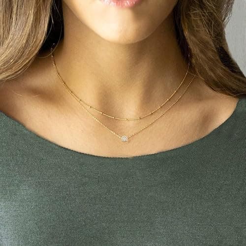 LOKLIFFAI Gold Dainty Choker Necklace Cz Pearl Pendant Necklace 18k Gold Plated Beads Chain Layered Necklace for Women Jewelry Gifts thumbnail 2
