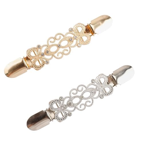Cinch Sweater Shawl Dress Clips Back Cinch Clothing Cinch Shawl Clips for Women - Gold+Silver 2pcs - Image 1