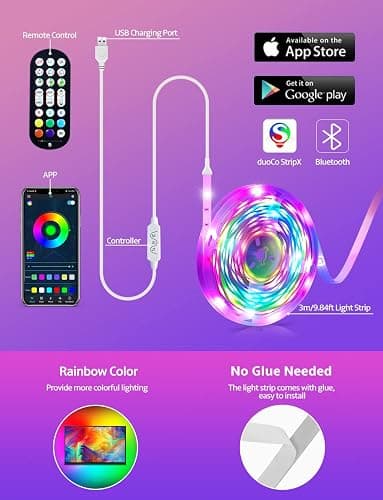 MATICOD LED Lights for TV Led Backlight, 9.84ft RGB Led Strip Lights for TV Lights Behind, USB Led Light Strip for 32-43in TV, Bluetooth APP Control Music Sync Strip Lighting for Christmas Decorations thumbnail 6