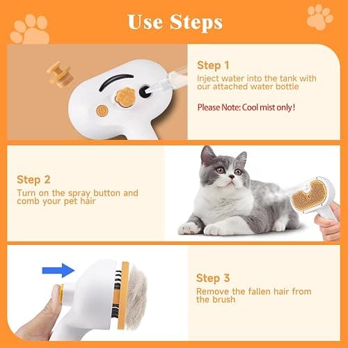 Pet Steam Brush for Dog & Cat – 3-in-1 Spray Hair Removal Comb for Shedding & Grooming, Softens Fur & Reduces Static – Water Brush for Long & Short Coats, Bath-Hating Pets, Includes Waterless Shampoo thumbnail 6