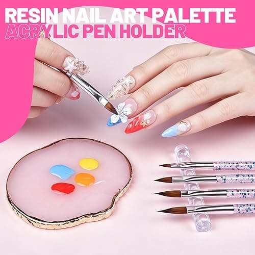 Teenitor Nail Art Tools Set, 23 Pcs Nail Art Brushes, 5 Pcs Nail Dotting Tool, 2 Set of Nail Stand, 100 Pcs Double-Sided Adhesive Tabs, Nail Art Palette, Brushes Holder, Pink thumbnail 6
