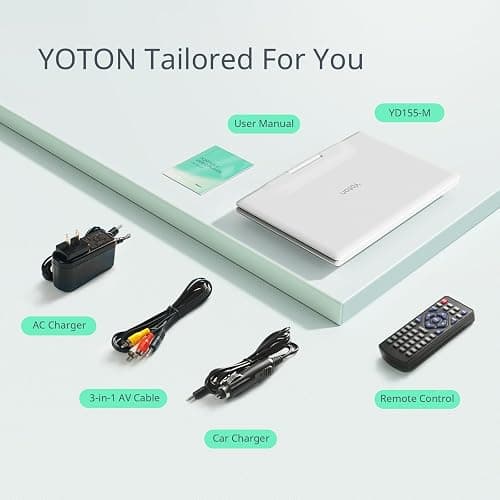 YOTON 16.9" Portable DVD Player, 4-6 Hours Rechargeable Built-in Battery, 14.1" HD Swivel Screen, Dual Stereo Speakers, USB/SD/AV/Audio/Gamepad Support -White [Not Support Blu-Ray] thumbnail 8