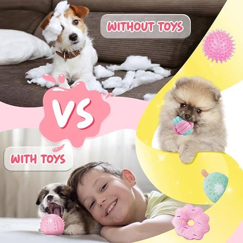 XIUGOAL Pink Puppy Toys for Boredom - 23 Pack Puppy Chew Toys for Teething, Interactive Dog Toys for Puppies, Cute Small Dog Toys with Treat Ball, Squeaky Dog Chew Toys and Ropes thumbnail 5