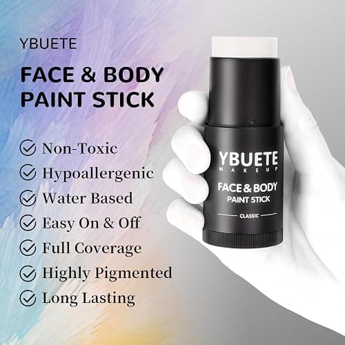 YBUETE White Face Body Painting Stick, Professional Full-coverage Cream White Face Paint for Halloween SFX Skeleton Ghost Zombie Clown Goth Cosplay Makeup, Washable Body Stick for Adult Costume Party thumbnail 4