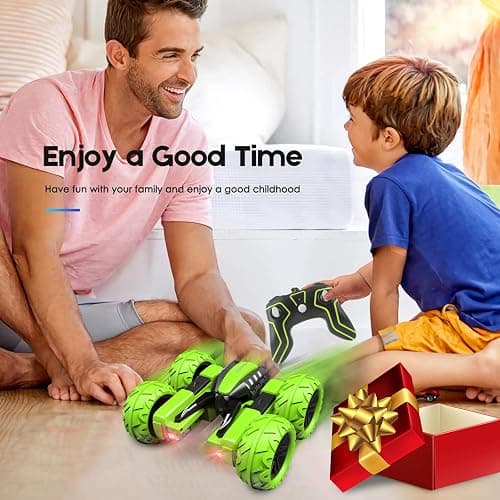 Remote Control Car for Kids 6-12 Years Old, Birthday Gift Toy for Boys Age 6 7 8+, RC Car Stunt with Light 4WD Double Side Racing Vehicle 360° Flips Offroad Indoor Outdoor Sand Grass Garden Green thumbnail 7