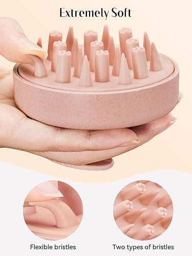HEETA Hair Scalp Massager for Hair Growth, Shampoo Brush, Scalp Scrubber Exfoliator with Soft Silicone Bristles for Dandruff Removal to Relieve Stress, Wet Dry Use Updated Material, Pink thumbnail 2