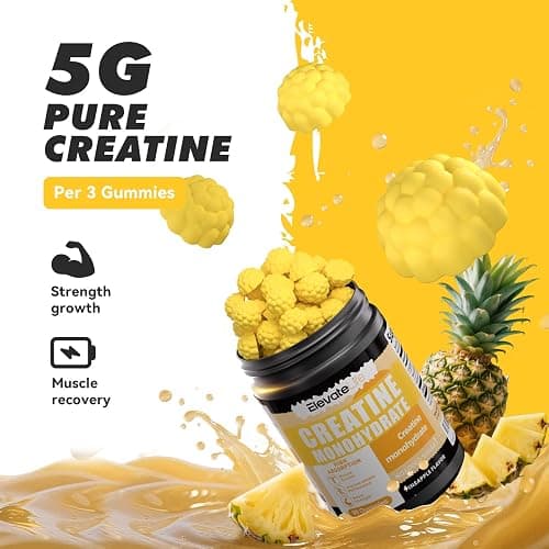 ElevateLife NSF Certified Creatine Monohydrate Gummies 5000mg for Men & Women, Chewables Creatine Monohydrate for Muscle Strength, Muscle Builder, Energy Boost, Pre-Workout Supplement-90 Pineapple thumbnail 8