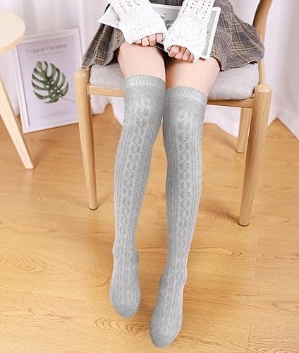 Loritta 4 Pairs Thigh High Socks for Women Knit Long Over the Knee Socks Knee High Socks Gifts thumbnail 2