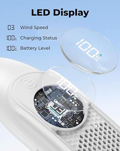 Portable Neck Fans that Blow Cold Air, Wearable Bladeless Neck Fan, Rechargeable 360°Personal Fan Neck Cooler, 3-Speed, LED Display, 4000mAh, Type-C Port, For Travel, Outdoor, Birthday Gift for Women thumbnail 5