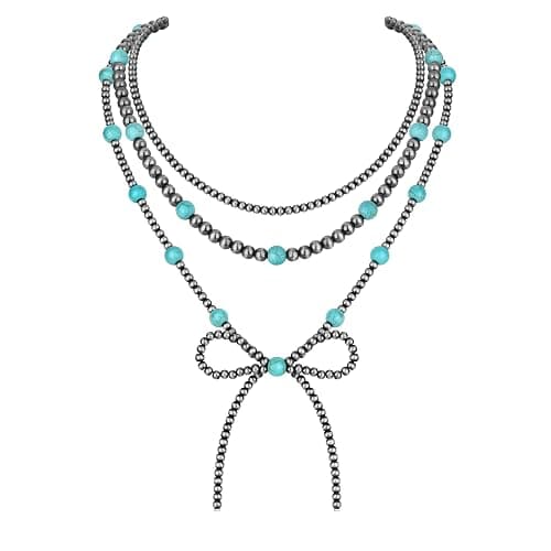 LORACOXS 3PCS Navajo Pearl Necklace for Women Western Necklaces for Women Stackable Cowgirl Navajo Pearl Bow Necklace - Image 1