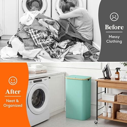 Lifewit 105L Large Laundry Basket with Lid, Removable Bags, Sage Green | Foldable Laundry Hamper with Bamboo Handles, Tall Laundry Bin, Dirty Clothes Hamper for Laundry Room, Bedroom, Bathroom, Dorm thumbnail 10