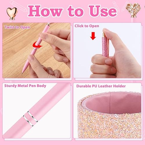 BESARTE 9 Pcs Pink Pens With Pen Holder for Desk, Fancy Pens Pink Mom Gifts Desk Accessories for Weddings Parties Mothers Day Gifts for Mom Wife thumbnail 6