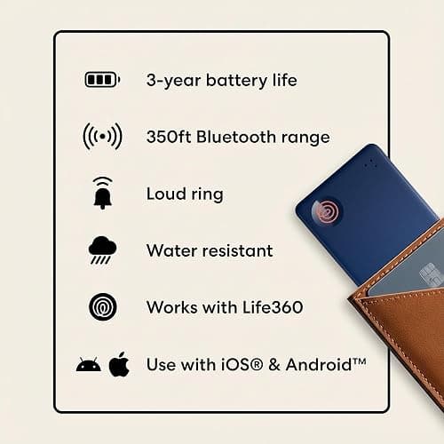 Life360 Tile Slim - Wallet Finder, Bluetooth Tracker and Item Locator for Luggage Tags, Passports and More. Both iOS and Android Compatible. Phone Finder. 1-Pack (Navy Blaze) thumbnail 8