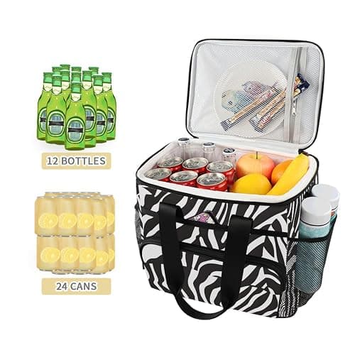 ALAZA Zebra Print Black Cooler Lunch Bag Insulated Lunch Box Large Reusable Lunchbox Leakproof Freezable Cooler Bag for Women Men Picnic Beach thumbnail 7
