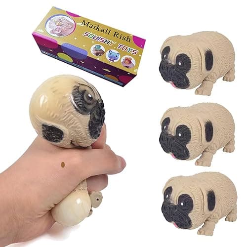 Novel Dog Stress Relief Squeeze Toy 3 Pack Pug Dogs Soft Gel Ball Fidget Hand Sports Toy to Relieve Anxiety for Adults and Kids - Image 1
