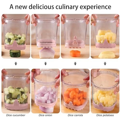 Fruit Chopper Cup - Fruit dicer - Vegetable Chopper - Fruit and Vegetable Speed Chopper with Push Plate - Detachable Fruit Cutter - Kitchen Gadgets - Home Essentials (Pink) thumbnail 6