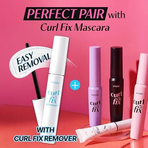 ETUDE Curl Fix Waterproof Mascara, Long-Lasting Curl, Black, 0.27 fl oz | Korean waterproof mascara, Lightweight, vegan, defined black lashes and long-lasting curl without smudging. thumbnail 2