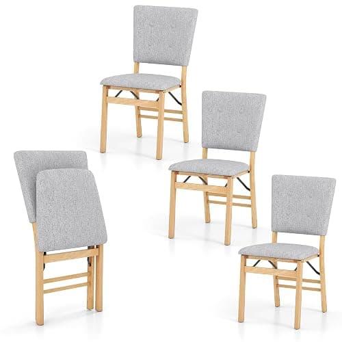 Giantex Folding Dining Chairs Set of 4, Armless Kitchen Chair w/Padded Seat & Tilt Backrest, Rubber Wood Legs, Upholstered Accent Side Chairs for Dining Room, Living Room, Restaurant - Image 1