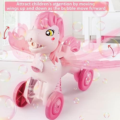 Pink Bubble Machine Blower Maker Lawn Mower Walking Toy Christmas Basket Stuffers Outdoor Summer Girls Kids Toddler 1st Birthday Best Gift for 1 2 3 Year Old Unique Cute Valentines Day Unicorn Gifts thumbnail 4