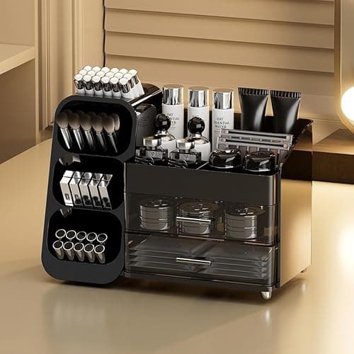 Makeup Organizer with Drawers for Vanity,Spacious Cosmetic Display Case,Perfect Storage Solution for Your Beauty Essential (Black) - Image 1