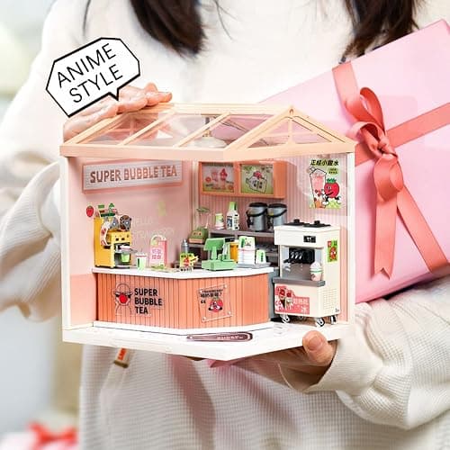 Rolife LED Building Blocks for Adults,1:24 Toy Building Sets,Model Building Kits for Kids Ages 8-12-15,DIY Miniature Dollhouse Kits for Adults,Hobbies for Women Men (4.Double Joy Bubble Tea) thumbnail 5