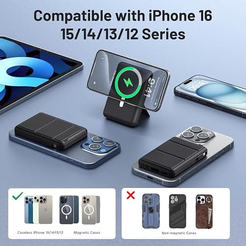 Azmuth Power Bank, für Magsafe Powerbank iPhone 10000mAh, Magnetische Power Bank Wireless Schnellladen mit LED Display Tragbares Ladegerät Akkuspack für iPhone 17/16/15/14/13/12/Pro/Pro Max thumbnail 3